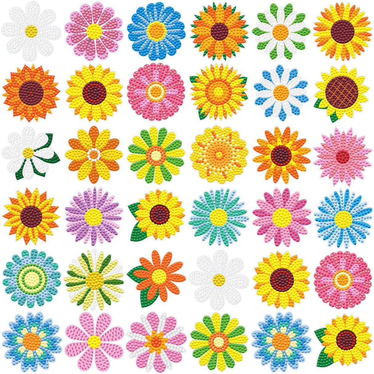 Saillong 36 Pcs Daisy Diamond Painting Sticker 5d DIY Diamond Sticker Sunflower Painting Creative Decals Resin Flower Rhinestone Gem Art Kits for Refrigerator Home Crafts Adults Summer Gift Decor Saillong