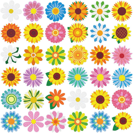 Saillong 36 Pcs Daisy Diamond Painting Sticker 5d DIY Diamond Sticker Sunflower Painting Creative Decals Resin Flower Rhinestone Gem Art Kits for Refrigerator Home Crafts Adults Summer Gift Decor Saillong