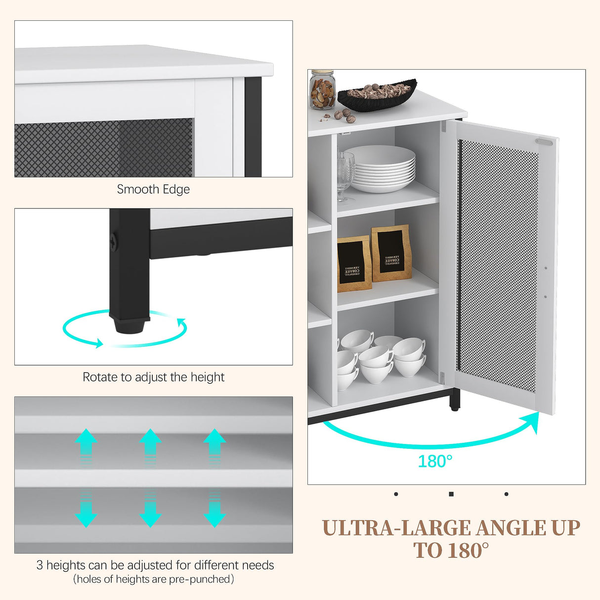 LVSOMT Mini Coffee Bar Cabinet with Storage, 27.5'' Small Kitchen Bar Table, Cute Corner Bar Cabinet for Tea, Buffet Sideboard Cabinet for Dining Room, Farmhouse Coffee Station for Wine (Pure White) LVSOMT