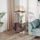 Bkemiy Acrylic Record Player Stand, 3-Tier Clear Turntable Table with Vinyl Record Storage, 15.74" L x 11.81" W x 30.7" H, Tall Modern Side Table/End Table for Living Room, Bedroom JJ00041 Bkemiy