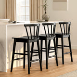 EYYTHUNG Wood Bar Stools Set of 3, 24" Barstool Farmhouse Counter Stools with Curved Back for Dining Room, Black EYYTHUNG