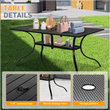 SUNCROWN 7-Piece Outdoor Wrought Iron Chairs and Table Patio Dining Furniture Set - 6 Stackable Metal Chairs, 1 Steel Slat Bistro Table and 1 Brown 9Ft Patio Umbrella for Garden Backyard Deck SUNCROWN