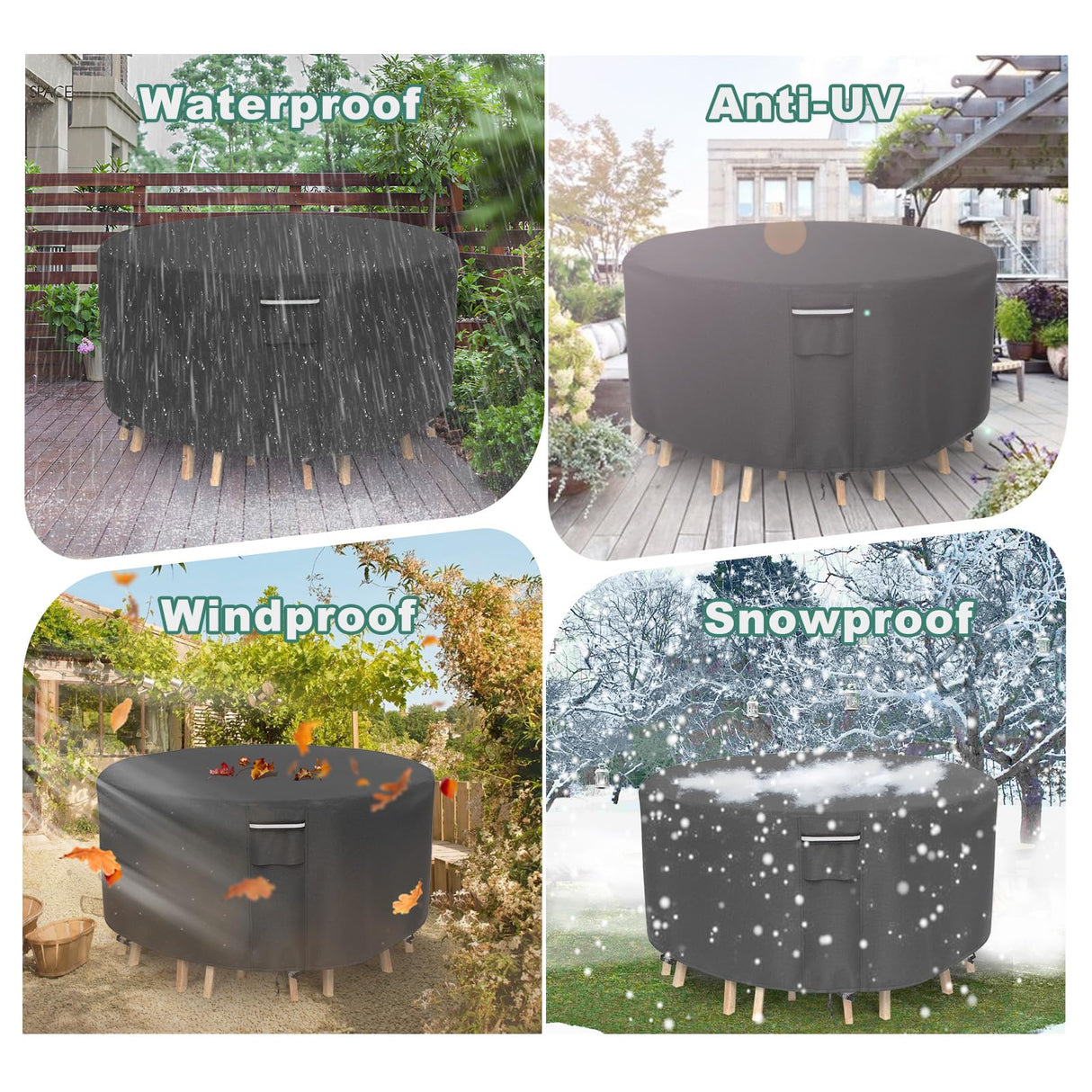 Patio Furniture Covers Waterproof, Round Outdoor Furniture Cover, 500D Heavy Duty Patio Table & 6 Chairs Set Cover, All Weather Protection Covers for Outdoor Table Set, 84" Dia x 28" H -Black NYFITY