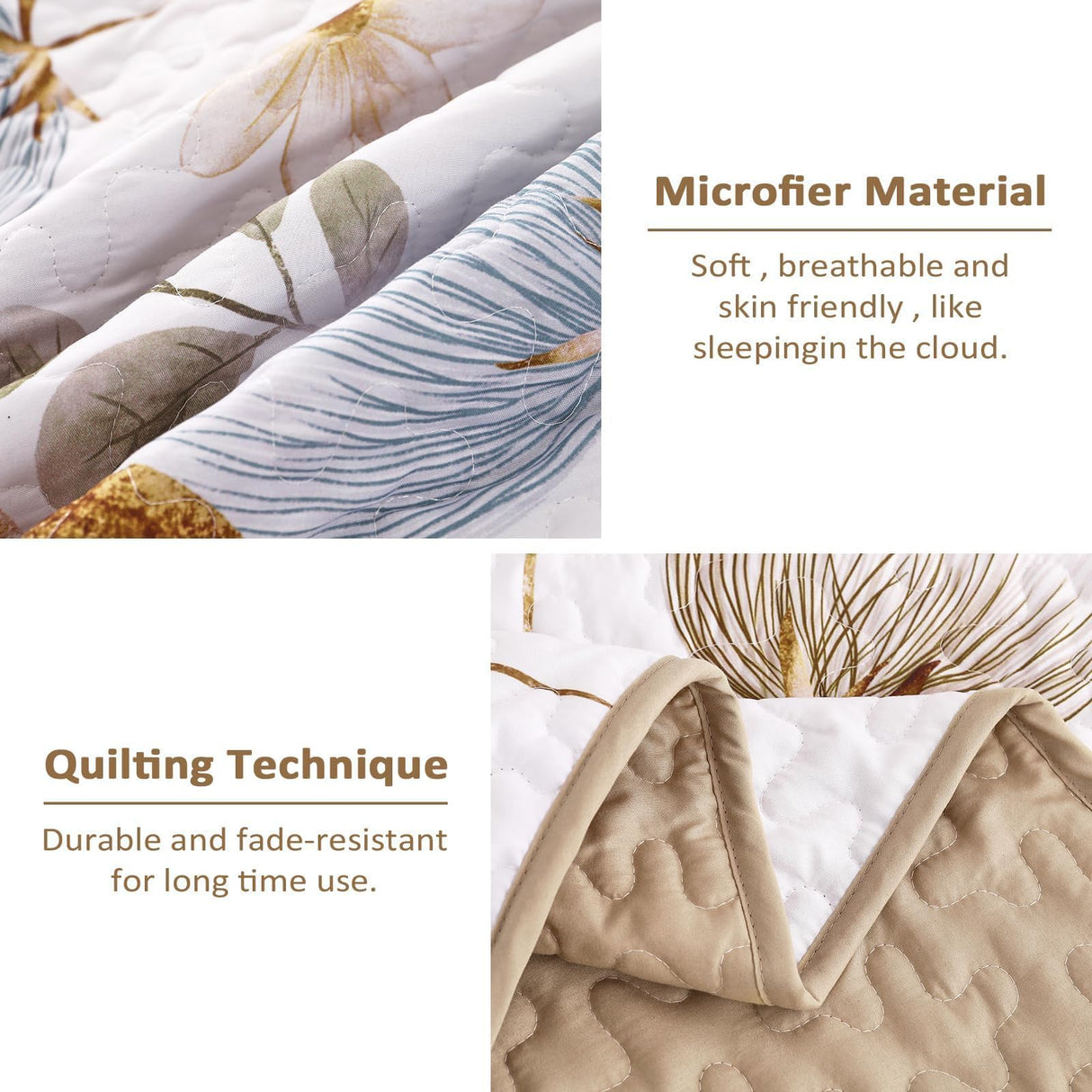 Dinjoy Floral Quilt Set Queen,Beige/Khaki Bedspread Queen Size 3 Pieces Lightweight Fall Quilts Microfiber Farmhouse Bedding Set Soft Flower Bedspreads White Coverlet Sets for All Seasons Dinjoy