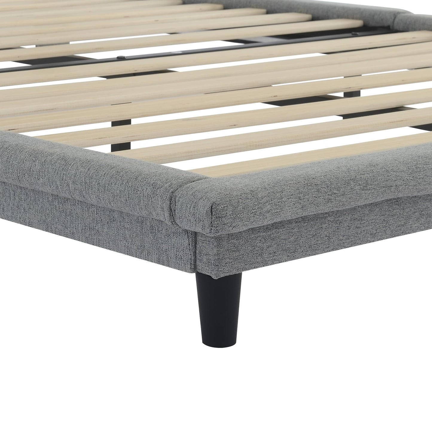 Bellemave Floating Platform Bed Frame in Grey with Button-Tufted Headboard and Illuminating Stripe - WoodArtSupply