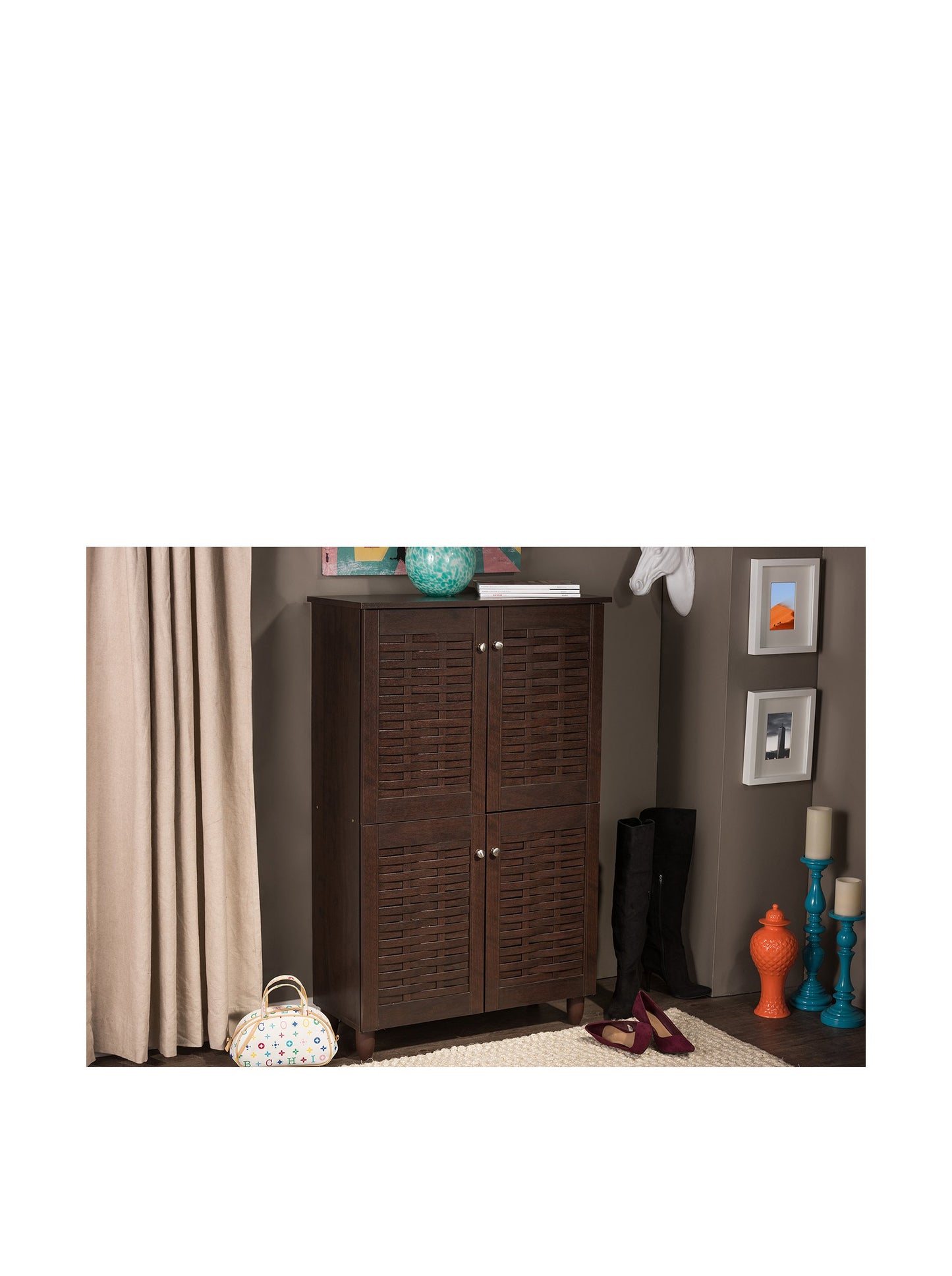 Wholesale Interiors Baxton Studio Winda Modern and Contemporary 4-Door Dark Brown Wooden Entryway Shoes Storage Cabinet - WoodArtSupply