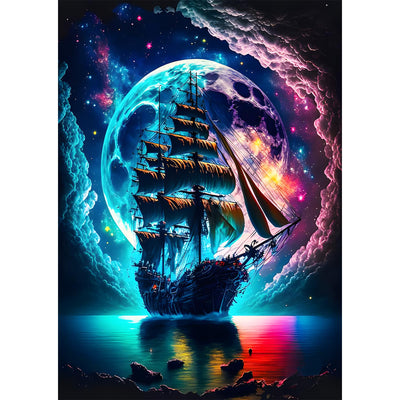 MOGTAA Colorful Ship Diamond Art Painting Kits for Adults, 5D Landscape Diamond Painting Kits for Beginners, Full Drill Starry Sky Diamond Dots Kits Crafts Painting for Home Decor 12x16 Inch
