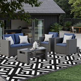 Outdoor Rug 6x9Ft, Solar Powered Outdoor Camping Rug with 94LEDs Strip Lights, Waterproof Plastic Reversible Outdoor Straw Rugs, Rugs Mat for RV Camping Patio Beach Balcony House Deck Picnic carpopo