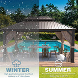 MELLCOM 10' x 13' Hardtop Aluminum Gazebo, Galvanized Steel Double Roof Metal Gazebo with Aluminum Frame, Brown Permanent Patio Gazebo with Curtains and Netting for Patios, Gardens, Lawns MELLCOM