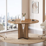 Tribesigns 39" Round Conference Table for 4, Modern Round Meeting Table with Sturdy Base, Small Compact Conference Room Tables for Office, Training, or Negotiation (Brown) Tribesigns