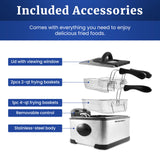 Elite Gourmet EDF-401T Electric 4.5 Qt. / 17 Cup Immersion Deep Fryer 3-Baskets, 1700-Watt, Timer Control Adjustable Temperature, Lid with Viewing Window and Odor Free Filter Elite Gourmet