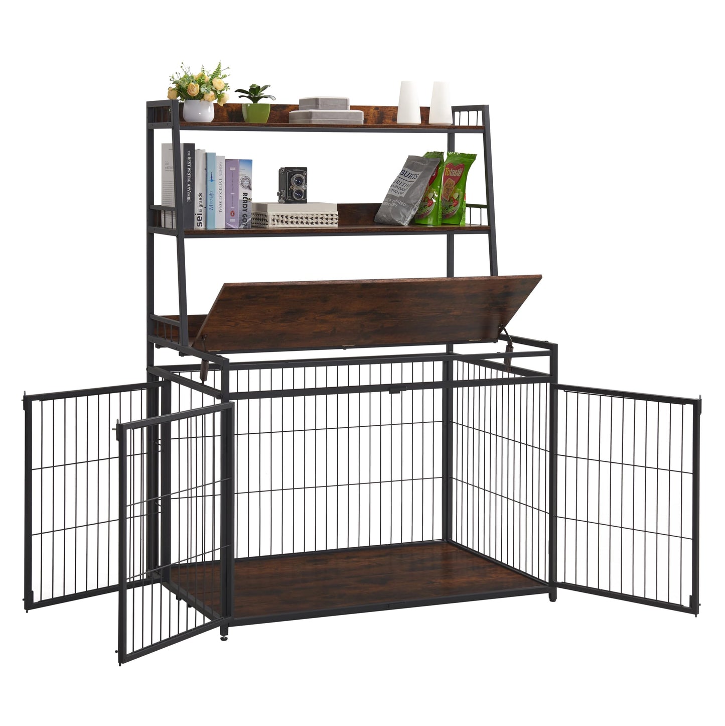 Sufulaa Furniture Style Dog Crate for Small/Medium/Large/X-Large Dog, Heavy Duty Anti-Chew Dog Kennel Furniture with 3 Doors, Wooden Decorative Indoor Basic Dog Cage with 3-Layer Storage Shel - WoodArtSupply