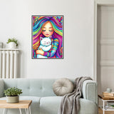 HEIBAGO Rainbow Diamond Art Kits for Adults, 5D Full Drill Round White Cat Painting Gems with Cute Diamond Painting, Diamond Dots Perfect for Home Wall Decor 12x16inch HEIBAGO