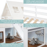 Spirich Kids Bunk Bed with Slide and Ladder, House Bed for Kids with Bed Tent, Playhouse Style Wooden Twin Loft Bed Frames with Roof, Windows, White Spirich
