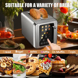 WHALL Touch Screen Toaster 2 Slice, Stainless Steel Digital Timer Toaster with Sound Function, Smart Extra Wide Slots Toaster with Bagel, Cancel, Defrost (silver) whall