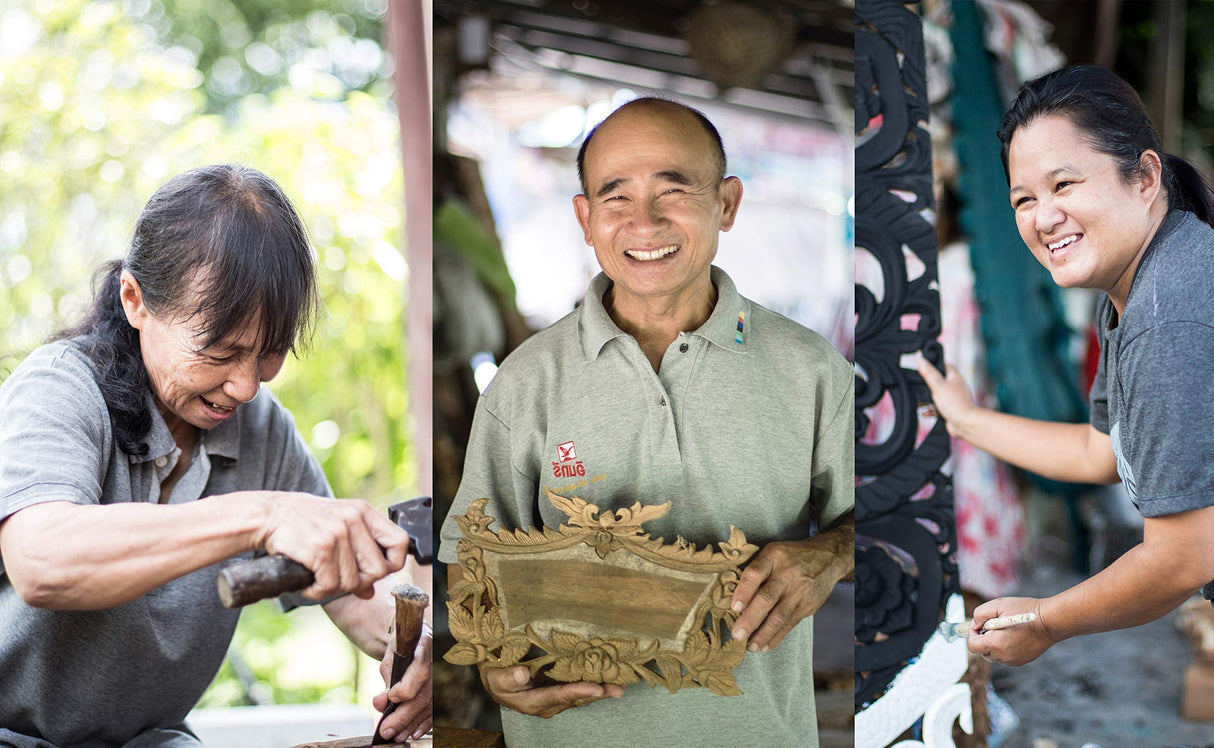 Wood Hand Carved Mandala King Size Headboard Wall Mounted Art Hanging Whitewash Bedroom Furniture Handcrafted in Thailand 72 Inches Siam Sawadee