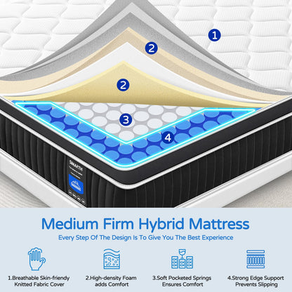 SIMARTH King Mattress,12 Inch Hybrid King Size Mattress in a Box, Upgrade Strengthen Mattresses with Memory Foam and Pocket Spring, Soft and Comfort King Mattress, Non-Fiberglass, Medium Firm