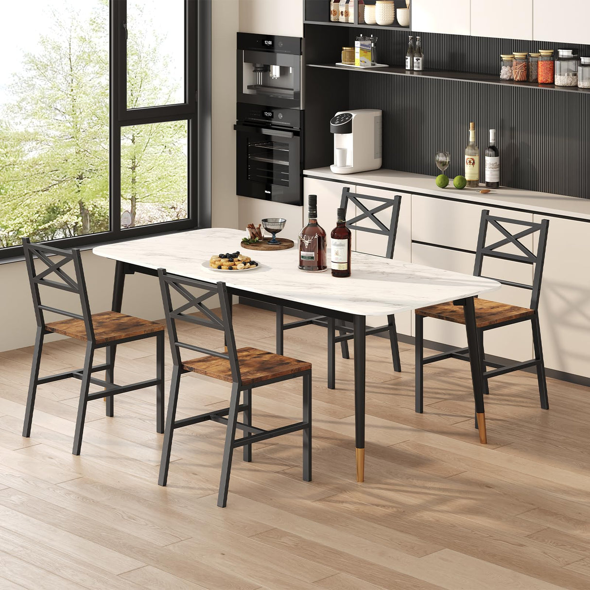 MAHANCRIS Dining Chair Set of 2, Rustic Wooden Kitchen Chairs with Backrest, Farmhouse Dining Chairs for Kitchen, Industrial Style Chair with Metal Frame, Easy Assembly, Rustic Brown TBHR1001 MAHANCRIS