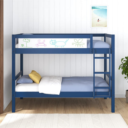 DHP Adrian Navy Blue Solid Wood Twin-Over-Twin Bunk Bed with Dry Erase Board and Underbed Storage - WoodArtSupply