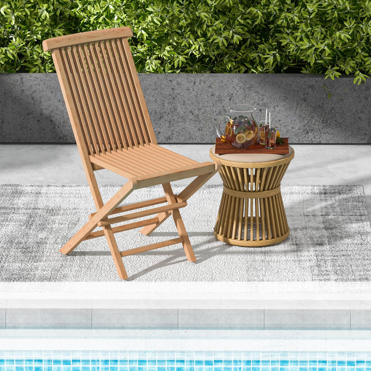 Tangkula 2 Piece Wood Patio Folding Chair, Sturdy Teak High-Back Chair with Slatted Design, Portable & Lightweight Outdoor Dining Chair, Natural Appearance, Perfect for Backyard, Camping Tangkula