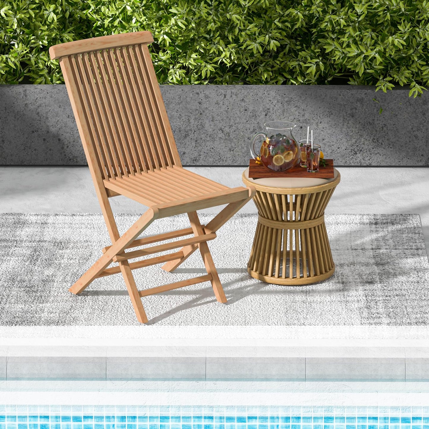 Tangkula 2 Piece Wood Patio Folding Chair, Sturdy Teak High-Back Chair with Slatted Design, Portable & Lightweight Outdoor Dining Chair, Natural Appearance, Perfect for Backyard, Camping - WoodArtSupply