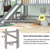 Bellemave Twin Size Loft Bed for Kids,Low Loft Bed with Slide and Ladder,Wood Loft Bed Twin for Girls Boys,Grey Bellemave