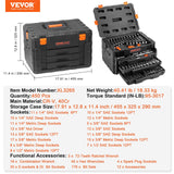 VEVOR Mechanics Tool Set and Socket Set, 1/4" 3/8" 1/2" Drive Deep and Standard Sockets, 450 Pcs SAE and Metric Mechanic Tool Kit with Bits, Combination Wrench, Hex Wrenches, Accessories, Storage Case VEVOR