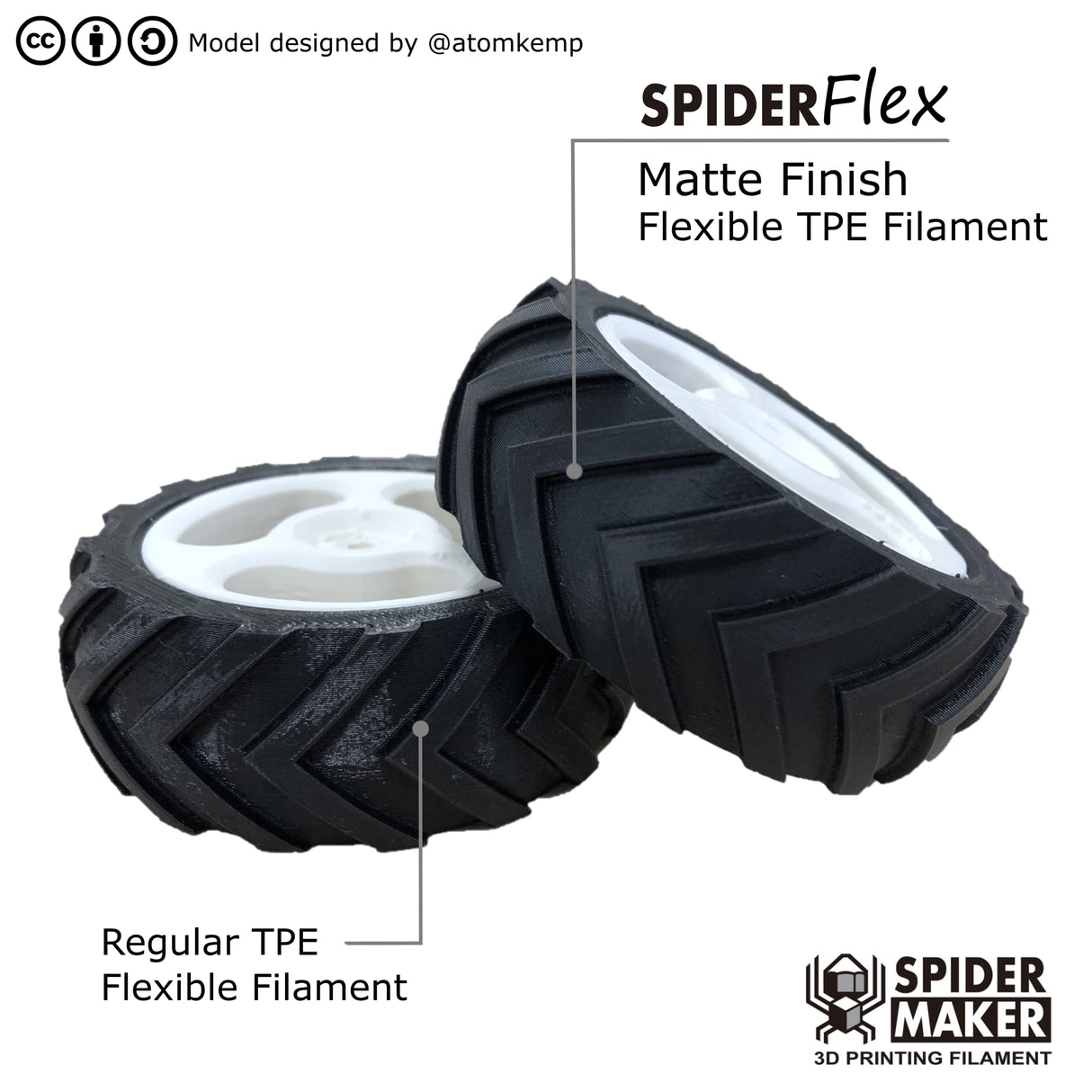 SpiderMaker SpiderFlex Matte Finish Flexible TPE (Matte TPU) 3D Printing Filament - Shore 75A, 1.75mm, 500g (Coal Black) SPIDER MAKER
