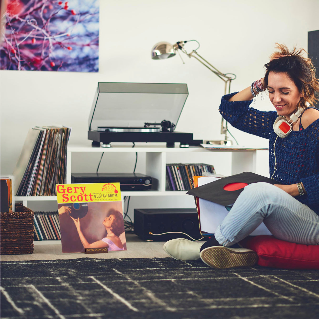 Now Playing Vinyl Record Stand | Vinyl Record Holder Display | Wood Records Storage Stands for Albums | Now Spinning Vinyl Accessories Rack Heather & Willow