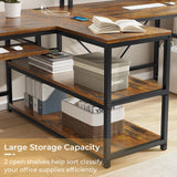 SEDETA 94.5" Home Office Desks, Computer Gaming Desk with Storage, LED Lights, Power Strip with USB, Keyboard Tray & Monitor Stand, Extra Long Double Desk for 2 Person, Rustic Brown SEDETA