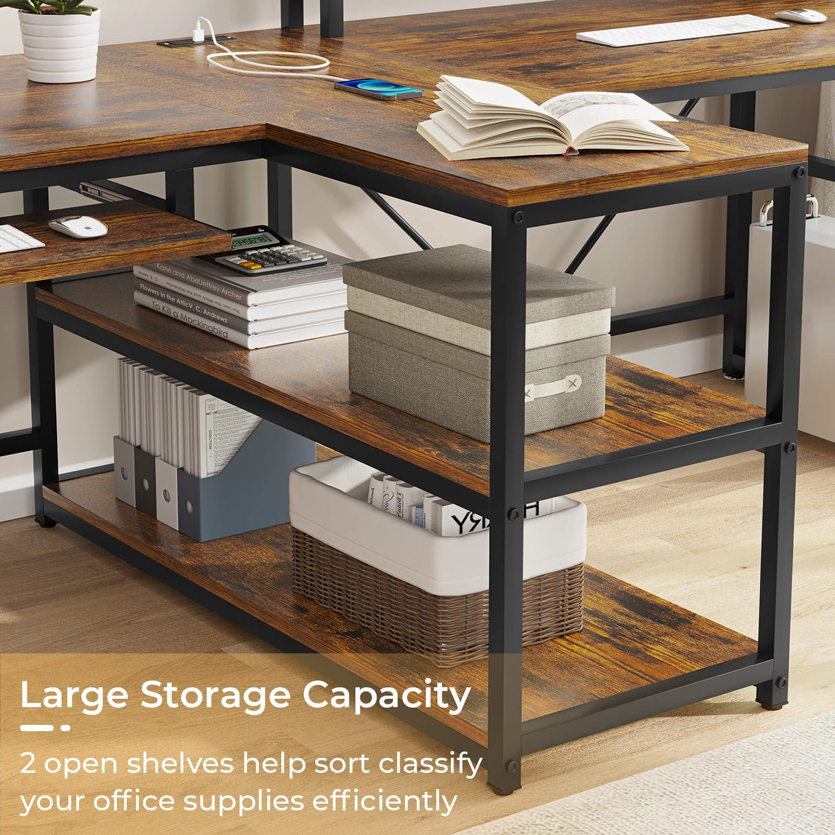 SEDETA 94.5" Office Computer Desk, 2 Person Gaming Desk with Storage, LED Lights, Keyboard Tray, Power Strip with USB & Monitor Stand, Long Two Person Desk for Home Office, Black SEDETA