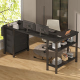 Lufeiya L Shaped Gaming Desk with Drawers & Storage Shelves, 55 Inch Corner Computer Desk with Power Outlet for Home Office Bedroom, L-Shaped Teen PC Desks with Fabric Drawer, Black Lufeiya