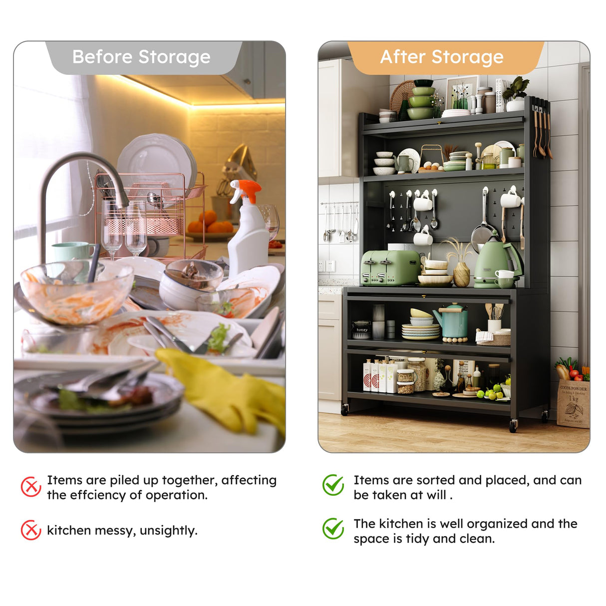 5 Tier 63" Metal Kitchen Storage Cabinets with 10 Hooks,Microwave Stand,Kitchen Storage Rack for Home, Office,Pantry White Wohh