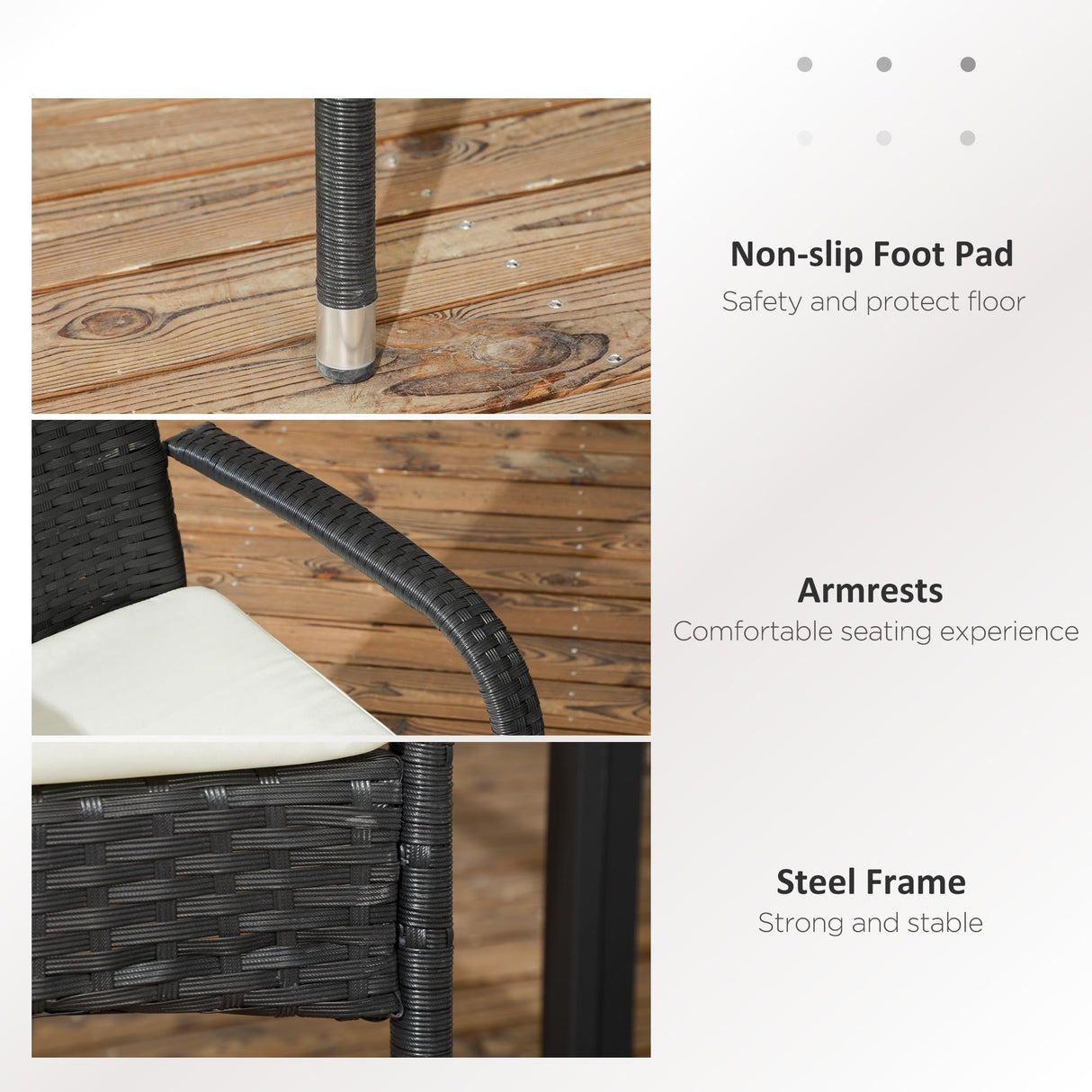 Outsunny Stackable PE Rattan Outdoor Dining Chairs with Cushions, Set of 4 Patio Wicker Dining Chairs with Armrests and Backrest for Patio, Deck, Cream White Outsunny