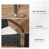 Outsunny Stackable PE Rattan Outdoor Dining Chairs with Cushions, Set of 4 Patio Wicker Dining Chairs with Armrests and Backrest for Patio, Deck, Cream White Outsunny