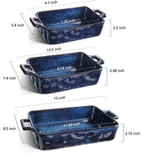 VICRAYS Ceramic Bakeware Set, Porcelain Rectangular Lasagna Pans Casserole Dish Set for Baking, Cooking, Kitchen, Cake Dinner, Banquet and Daily Use, 3 PCS, 15 x 8.5 Inches(Blue) vicrays