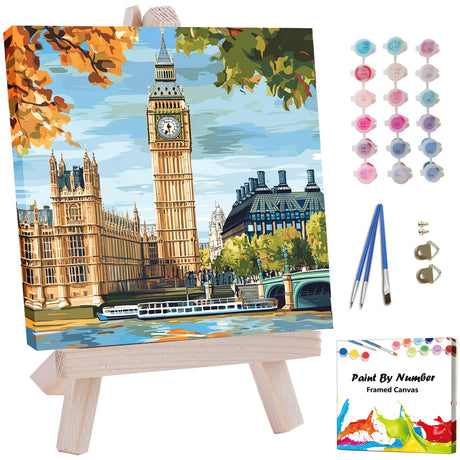 Artunion Framed Paint by Numbers Kit for Adults Beginners & Kids Ages 8-12,Big Ben Paint by Number with Frame,London City Paint by Numbers Kit on Canvas 10 * 10 Inch Without Easel Artunion