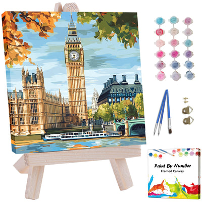 Artunion Framed Paint by Numbers Kit for Adults Beginners & Kids Ages 8-12,Big Ben Paint by Number with Frame,London City Paint by Numbers Kit on Canvas 10 * 10 Inch Without Easel