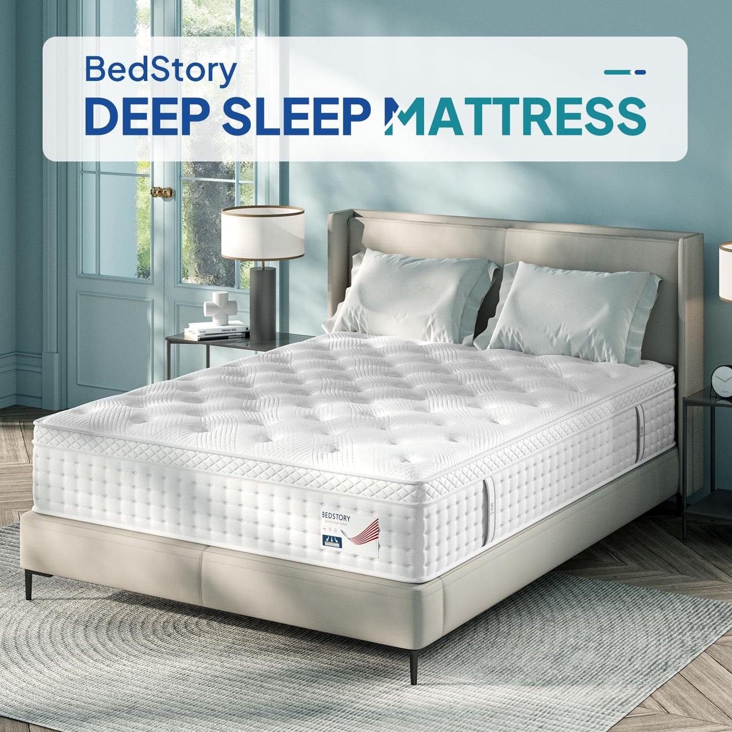 BedStory Queen Mattress 14 Inch, Deep Sleep Mattress Extra Lumbar Support - Medium Firm Mattress - Memory Foam Hybrid Mattress Euro Top, Fiberglass Free Pocket Spring Bed Mattress in a Box