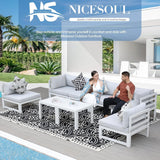 NICESOUL Extra Large Aluminum Patio Furniture Set with Chaise Lounge, All-Weather 29" Wide Seats Outdoor Sofa Conversation Set, 16 Piece Modern Sectional Couch for 14 Seats, for Garden, Light Gray NICESOUL