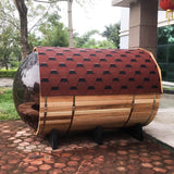 Outdoor Barrel Sauna for 4 Person, Hand Crafted from Premium Canadian Red Cedar, with Computer Control Panel, Stereo Speaker, and Panoramic Window - Curbside Delivery WoodArtSupply