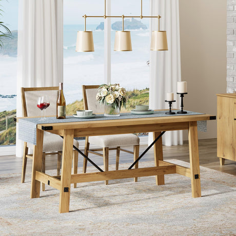 WAMPAT 4-6 Person Farmhouse Dining Table with Heavy Duty Wooden Legs, 67.7 Inch Rectangular Modern Wood Kitchen Table for Dining Room & Living Room, Oak Brown WAMPAT