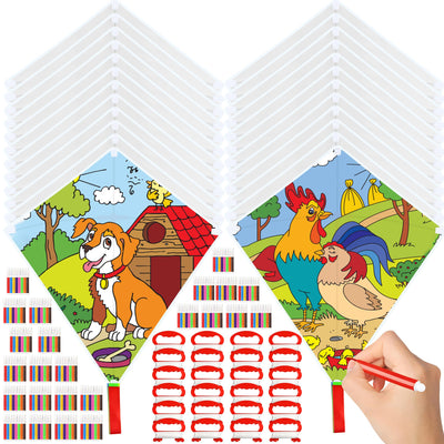 24 Pack DIY Blank Kite Bulk White Beach Kite Making Kit Decorating Coloring Painting with 24 Packs Watercolor Pens and 164 feet String for Adults Kids Outdoor Park Beach Grassland Activities