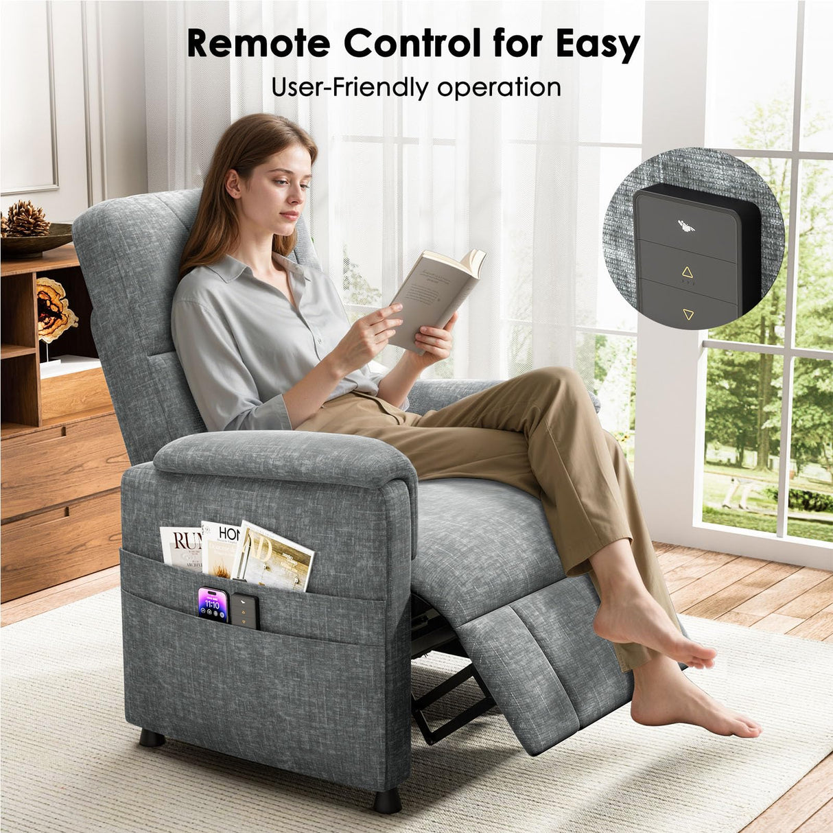 Amada Power Recliner Chair, Chenille Electric Reclining Chair for Adults for Small Spaces with Remote & Side Pockets, Thick Seat Cushion for Living Room & Bedroom, Home Theater, RV AMADA HOMEFURNISHING