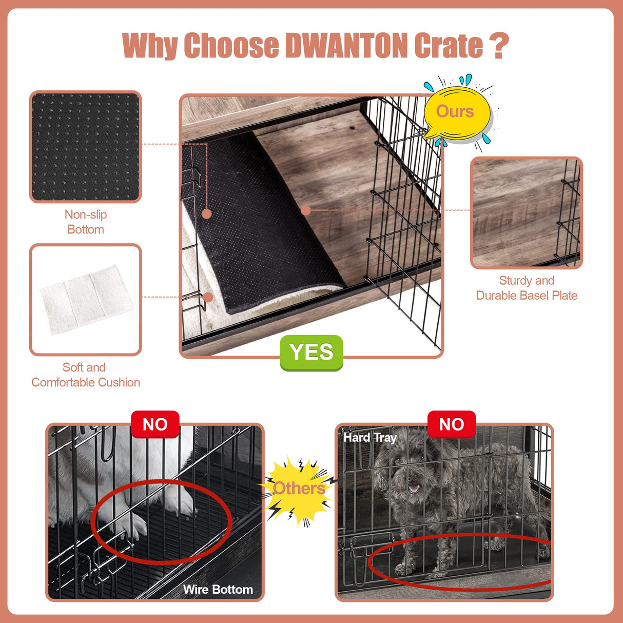 DWANTON Dog Crate Furniture with Cushion, Wooden Dog Crate with Double Doors, Dog Furniture, Dog Kennel Indoor for Small/Medium/Large Dog，End Table, Small, 27.2" L, Greige Dwanton