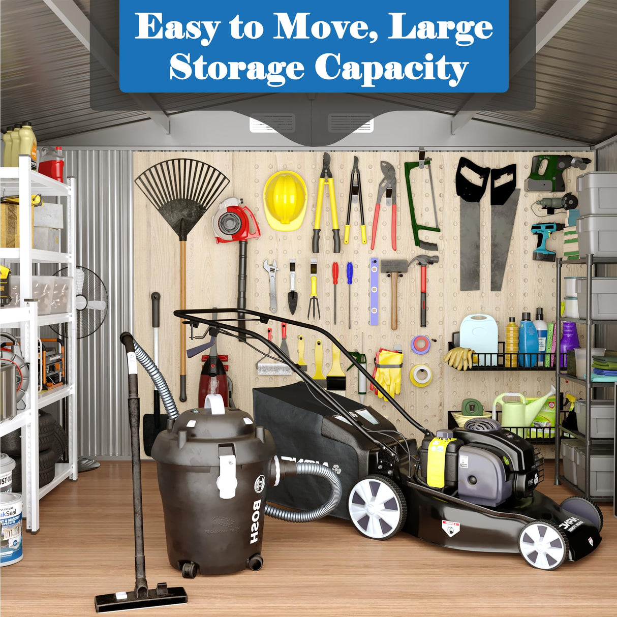 TIMWNER Large Storage Shed, 10' × 8' FT Metal Storage Shed with Lockable Door, Waterproof Shed Outdoor Use, Tool Shed with Windows for Bike, Garden, Brown TIMWNER