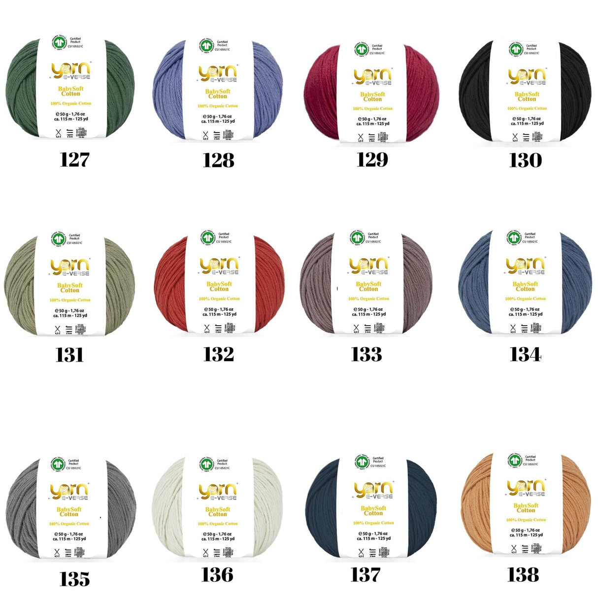 Babysoft Cotton Yarn, Yarn E-verse, 100% Organic Cotton, Soft & Hypoallergenic, Ideal for Baby Knitting, Crocheting, Amigurumi & DIY Projects, Organic Textile Certified, 50g (1, 115 White) yarn e-verse