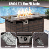 Aoxun 13 Pieces Patio Furniture Set with 44” Fire Pit Table Wicker Rattan Outdoor Sectional Conversation Set with Coffee Table and 4” Thickened Cushions, Gray(Waterproof Cover Included) Aoxun