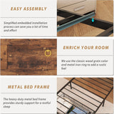 TIGUBFRE Twin Size Bed Frames with Storage Headboard and 3 Drawers, Farmhouse Platform Bed Frame with Charging Station & LED Lights, Metal Slats Support, Noise Free, No Box Spring Needed, Rustic Brown TIGUBFRE