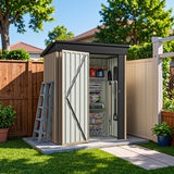 Greesum 5×3FT Outdoor Storage Shed, Metal Patio Storaged Sheds with Lockable Doors, Sheds & Outdoor Storage for Bike, Backyard, Pool and Garden, Brown Greesum